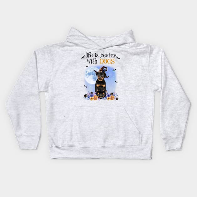 Rottweiler Witch Hat Life Is Better With Dogs Halloween Kids Hoodie by nakaahikithuy